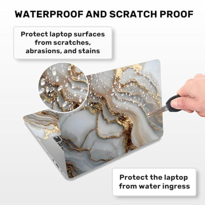 Laptop Skin Sticker Decal PVC Vinyl Sticker Notebook PC Protector Waterproof Scratch Resistant Laptop Skin for 12.1 13 13.3 13.6 14 15 15.3 16 Inch White Marble with Gold Accents - color: White Marble