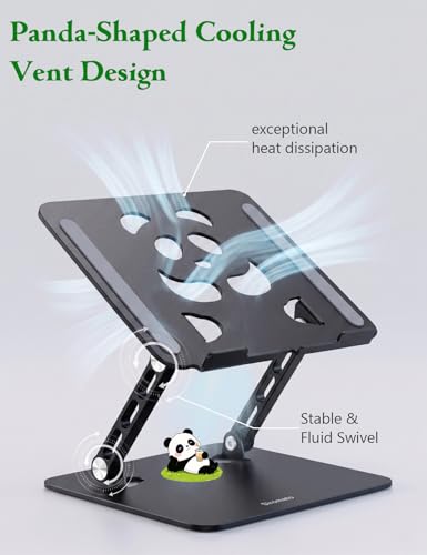 Stable Laptop Stand for Desk Fit for 10"-16.3" Laptops, Black | Foldable Aluminum Riser Creates an Ergonomic Workspace with Cute Panda Cooling Vent, Fits MacBook Air/Pro, Dell and Lenovo - color: Black