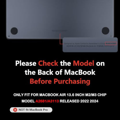 Batianda Matte Ultra-Thin New MacBook Air 13.6 inch Case 2022 2024 Model A2681 (M2)/ A3113 (M3) Durable Fingerprint-Resistant, Precision Fit, with TPU Keyboard Cover and OTG Adapter, Steel Blue