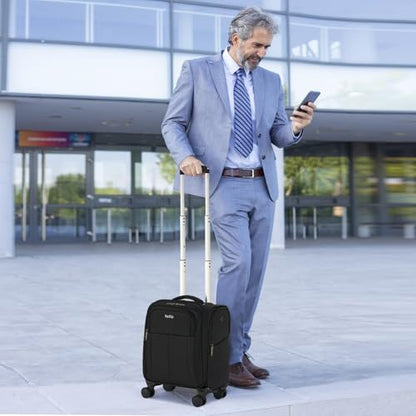HanTrip 16 Inch Underseat Carry On Luggage with Wheels Softside Small Suitcases Personal Item Bag with Pocket Travel Luggage for Men Women Business Overnight Bag(Black) - color: Black
