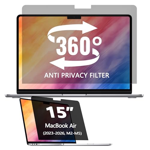 360° Privacy Screen Protector for MacBook Air 15 inch (2023-2026, M2-M5) | Privacy Screen Filter Compatible with MacBook Air 15.3 inch, Anti Fingerprint/Anti Blue Light/Anti Glare for Daily Activities - color: MacBook Air 15 inch (2023-2025, M2, M3,M4)