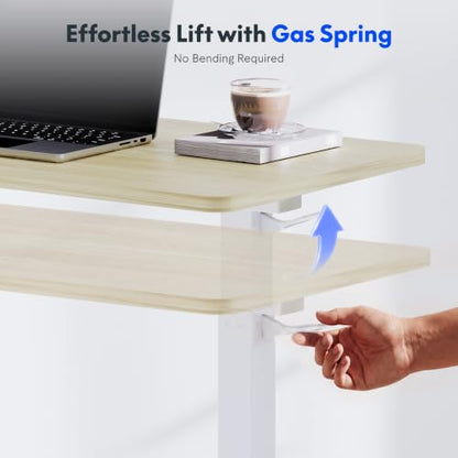 FLEXISPOT H7 Adjustable Overbed Bedside Table with Wheels Pneumatic Mobile Standing Desk Laptop Desk Rolling Computer Cart Movable Overbed Table Hospital Home Use(31.5" W x 17.7" D, White Wood Grain) - color: White Wood Grain, size: Large
