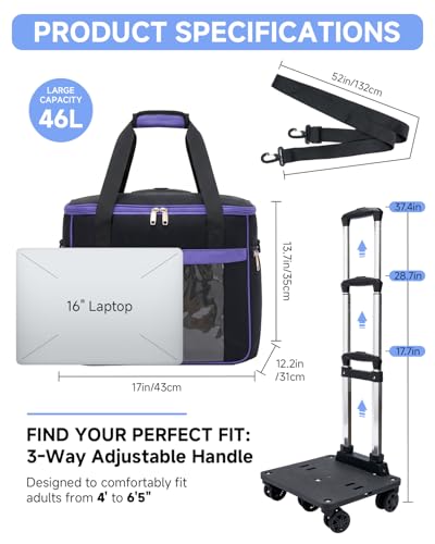 Amythe 5-Wheel Rolling Tote Bag for 15.6 in Laptop | Rolling tote for teachers, nurses & crafters; Spacious compartment fits 15.6 inch laptop; Smooth 5-wheel rolling design