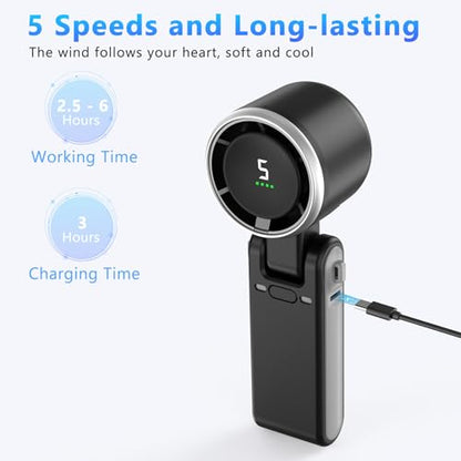 COO Portable Handheld Turbo Fan, 5-Speed Rechargeable Personal Fan | 180° Foldable 3 IN 1 Design with LED Display, Mini Desk Fan for Office, Travel & Outdoor Activities, Black - color: Black1