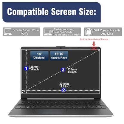 2 Pack 14 Inch Tempered Glass Laptop Screen Protector Compatible with All Other 14" Laptops Portable Monitor with 16:10 Aspect Ratio, (11.9 x 7.4 in, W x H) - Ultra Clear 9H, 14 Tempered Glass Shield - size: Glass-14-Inch 16:10