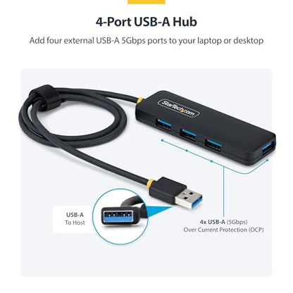 StarTech 4-Port USB-A Hub 5Gbps with 2ft/61cm Cable, Dell (H5A4A-USB-HUB-2) | SuperSpeed 5Gbps, 4 USB-A adapter, USB Powered portable, Plug-and-play, MacBook, Chromebook, PC, Peripheral devices - size: 2 ft, style: USB-A