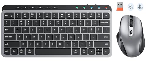 MEETION Wireless Keyboard Mouse Combo, Bluetooth Multi-Device Rechargeable | Compact keyboard and mouse with easy switching between 3 devices, low-profile keys, works with Windows, Mac and iOS devices - color: Compact Black