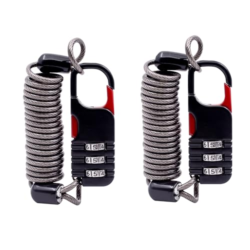 Small Combination Ski Lock with Retractable Cable (3ft/91cm Wire), Thin Cable Locks with Combination for Travel Luggage, Suitcases, Backpack, Snowboard, Bike, Motorcycle Helmet Anti Theft - color: Black+Black