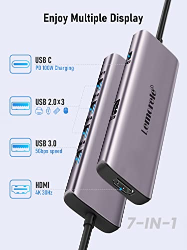 Lemorele USB C Docking Station for Laptop, 7 in 1 USB C Hub with 4K Dual HDMI, USB 3.0, 3*USB 2.0, 100W PD Suitable for MacBook Pro, Dell, HP, Surface, Lenovo Yoga