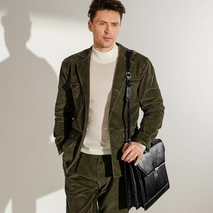 Time Resistance Leather Briefcase - Italian Handmade Laptop Bag - Work Bag for Men and Women - Attache - Computer Bag - color: Black