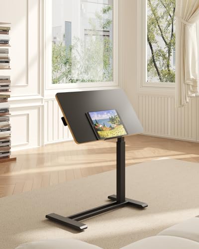 FLEXISPOT H7 PRO 90° Tiltable Mobile Overbed Table with Pneumatic Lift,28'' | Foldable bedside table with adjustable desktop for laptop, Rolling Computer Cart and bed sofa.27.6" W x 15.7" D,Black Maple - color: Black Maple, size: 28x16