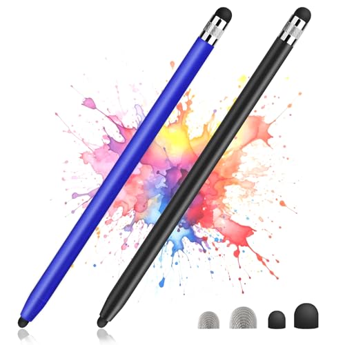 2 Pack Stylus Pens for Touch Screens, High Sensitivity Precision Capacitive Stylus Pen Compatible with iPad iPhone Samsung Tablets All Universal Touchscreen Devices with 4 Rubber Tips (Blue,Black) - color: Blue+Black