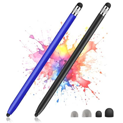 2 Pack Stylus Pens for Touch Screens, High Sensitivity Precision Capacitive Stylus Pen Compatible with iPad iPhone Samsung Tablets All Universal Touchscreen Devices with 4 Rubber Tips (Blue,Black) - color: Blue+Black