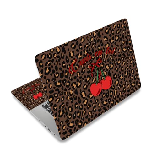 Lovely 12 12.1 13 13.3 14 15 15.4 15.6 in Skin Laptop Sticker Decal, Netbook Skins for Notebook, Universal Vinyl Laptop Decor Cover for Women, Waterproof Art Protector Easy Apply I Leopard & Cherry - color: Leopard & Cherry