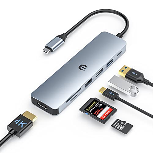 TOTU USB C Hub, 7 in 1 USB C Adapter, USB C Hub Multiport Adapter USB C Dock with 4K HDMI, 100W PD, USB A 3.0, 2 USB A 2.0, SD/TF Card Slot for MacBook Pro/Air and Type C Laptops, Pack of 1
