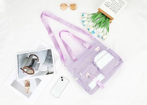 Phaoullzon Cute Messenger Bag Kawaii Crossbody Purse for Teen Shoulder Tote | Gifts for Girls/ Women, Nylon Japanese College Satchel Travel Work Gym Handbag - color: Stripes Purple, style: Medium