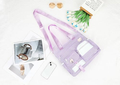 Phaoullzon Cute Messenger Bag Kawaii Crossbody Purse for Teen Shoulder Tote | Gifts for Girls/ Women, Nylon Japanese College Satchel Travel Work Gym Handbag - color: Stripes Purple, style: Medium