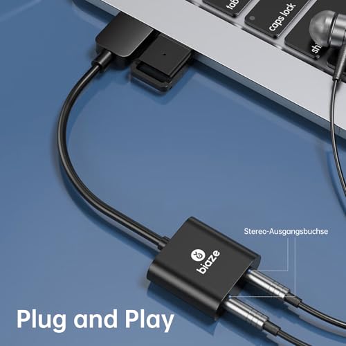 USB Audio Adapter USB Sound Card for PC/Computer/Laptops/PS5/PS4 | USB to 3.5mm Jack Audio Adapter, Plug and Play, No Drivers Needed, 3.5mm Headphone and Microphone TRS Jack, for Windows & Mac - color: A-Black