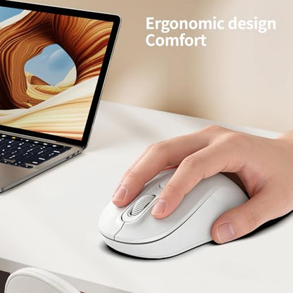 Wireless Mouse, 2026 New Model, Silent Click Ergonomic Design, Portable, 4 Buttons, Adjustable DPI (800/1200/1600), for Laptop/PC/Office (White) - color: white