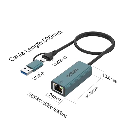 Onten USB-A and USB-C to Ethernet Adapter,Driver Free RJ45 to USB C or USB A, Gigabit Ethernet LAN Network Adapter for Windows,Mac OS, iOS and More