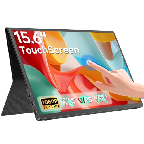 15.6” Portable Monitor Touchscreen, FHD 1080P IPS USB-C External Monitor, Ultra Responsive 10-Point Touch Laptop Second Screen, Lightweight Travel Monitor for Windows PC - size: 15.6"Touch