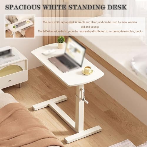 Household Compact Side Table, Laptop Desk with Hidden Casters, Mobile Computer Workstation, Height Adjustable Standing Table, Easy to Install