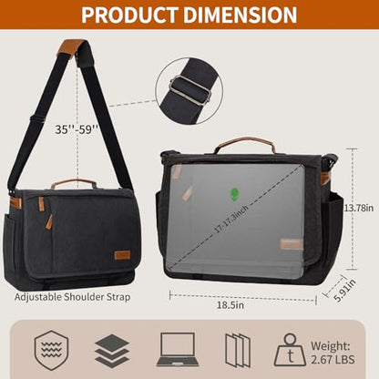 ESTARER Messenger Bag 17-17.3 Inch, Men's Computer Satchel Water-resistant Canvas, Teacher Laptop Briefcase for Work Office College, Dark Grey - color: 17-17.3" Buckle-dark Grey