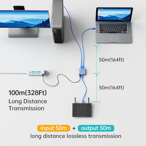 MT-VIKI Ethernet Splitter 1 to 2 High Speed 1000Mbps, Gigabit Dual RJ45 Splitter Adapter for Cat5/5e/6/7/8 Cable [Aluminum Case with Power Cable] - size: 1 to 2