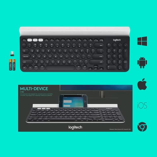 Logitech K780 Multi-Device Wireless Keyboard for Computer, Phone and Tablet – Flow Cross-Computer Control Compatible - Speckles, White