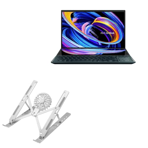 BoxWave Stand and Mount Compatible with ASUS ZenBook Pro Duo 15 (UX582) - QuickSwitch Stand with Cooling Fan, Portable, Multi Angle Viewing Ventilator - Metallic Silver