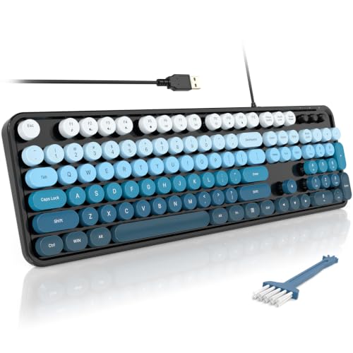 MOFII Computer Keyboards Wired, Plug Play USB Full Size Typewriter Keyboard, Cute Colorful Aesthetic Keyboard with Foldable Stands for Windows PC Laptop (Black Blue) - color: Black Blue