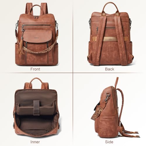 Laptop Backpack for Women 15.6 inch,Travel Leather Backpack Purse Nurse Teacher Carry on Backpack Computer Bag,Professional Water-Resistant College Business Work Casual Daypack,Nubuck Brown - color: Nubuck Brown