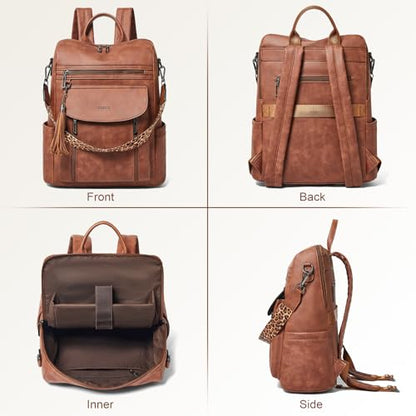 Laptop Backpack for Women 15.6 inch,Travel Leather Backpack Purse Nurse Teacher Carry on Backpack Computer Bag,Professional Water-Resistant College Business Work Casual Daypack,Nubuck Brown - color: Nubuck Brown