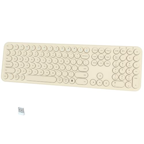 Silent Wireless Keyboard, Bluetooth/2.4G Dual-Mode (Khaki) | scissor-switch, full-size office, slim profile with round keycaps, and compatibility with Windows, Mac, and PC - color: Khaki Keyboard