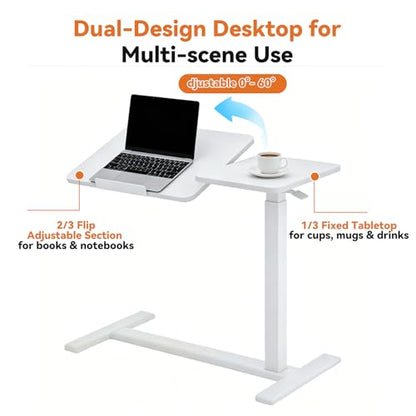 KEIKI Height Adjustable Rolling Laptop Desk, Portable Mobile Standing Workstation with Tiltable Top for Home Office Classroom, Beige - color: Beige