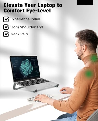 Thibault Laptop Stand for Desk - Aluminum Ergonomic Computer Stand，Laptop Riser, Cooling Laptop Holder, Compatible with MacBook Air Pro/Dell/HP/Lenovo/Alienware and 13-17 inches Laptops, Blue Grey - color: Blue Grey