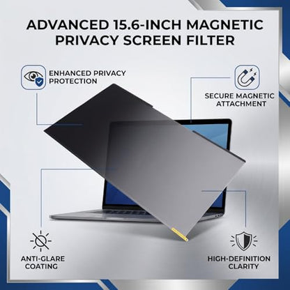 Diyeeni 15.6 Inch Privacy Screen, Anti Protector Film with Magnetic Attachment for Laptops Monitors, Scratch Proof and Clear Viewing