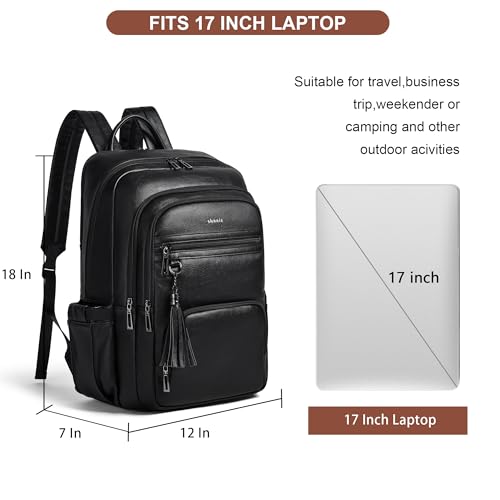 Shrrie 17 Inch Laptop Backpack for Women,Vegan Leather Backpack Purse,28L Work Business College Travel Computer Backpacks with Pouch Pocket for Large Capacity Cup & USB Charger,Black - color: Black