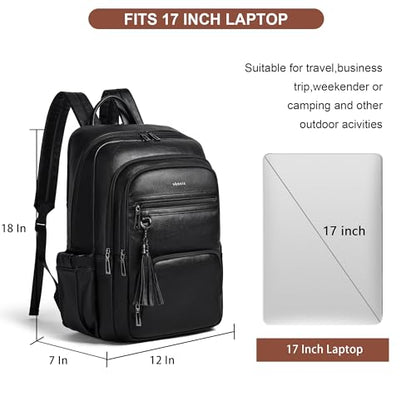 Shrrie 17 Inch Laptop Backpack for Women,Vegan Leather Backpack Purse,28L Work Business College Travel Computer Backpacks with Pouch Pocket for Large Capacity Cup & USB Charger,Black - color: Black
