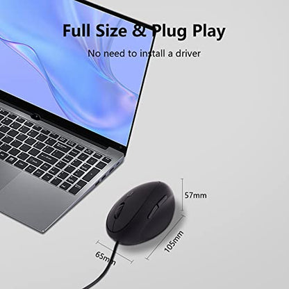 Wired Mouse Vertical Ergonomic Optical Mouse USB Mice Corded Mouse for Computer/Laptop/PC/Desktop/Mac/Office/Desktop, Better for Small Medium Sized Hands, with Cord, with Side Buttons, Gifts