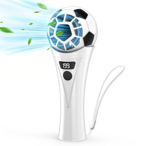 COO Soccer Shaped Handheld Fan, Rechargeable Mini Personal Fan | Portable Small Fan with 5 Speeds & USB Rechargeable Design, Lightweight Mini Fan for Soccer Games, Travel, Outdoor, Office - color: Black white