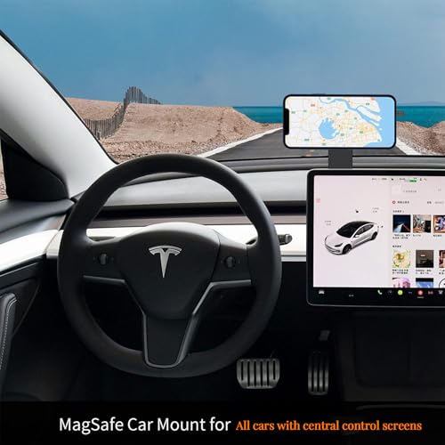 Universal Magnetic Phone Mount Holder for Computer Monitor Laptop Car Dashboard - Aluminum Foldable Adjustable Stand with Magsafe & 270° Rotation, Compatible with iPhone Tesla Dual Screen Setup