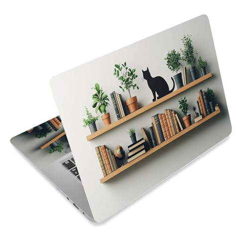 Laptop Skin Sticker Decal for 12 13 13.3 14 15 15.6 in, Universal Vinyl Waterresistant Protector Cover for Notebook PC Netbook, Computer Decor for Women Girls Bookshelf Cat - color: Bookshelf Cat