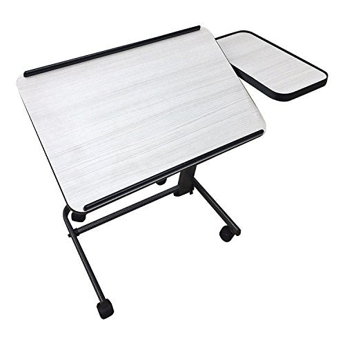 Acrobat Overbed Table with Wheels, Adjustable Rolling Bed Table | Adjustable Table for Bed or Chair - White, adjustable height, foldable, cutout seat, cutout U-shape, 31.5 x 15.5 in - color: White Birch