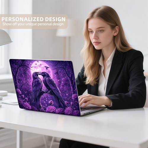 Universal Laptop Skin Sticker for 12/13/14/15.6 Inch Laptops, Reusable Vinyl Laptop Decal Cover, Waterproof Scratch Resistant Notebook Skin with 2 Wrist Pads,Purple Ravens - color: Purple Ravens