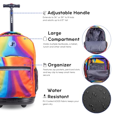 J World Sunrise Kids Rolling Backpack with Wheels for Girls Boys, Roller Bookbag for School, 18 x 13 x 9 Inches, Heat - color: Heat