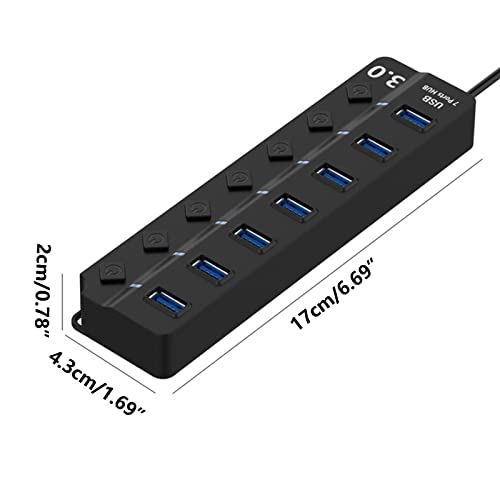 USB Hub Multi USB Splitter USB 3.0 Port Extender Hub with 7-Port, USB Extension Cable, Led Indicater for Mouse Flash Drive Keyboard Mobile Hard Disk Drive