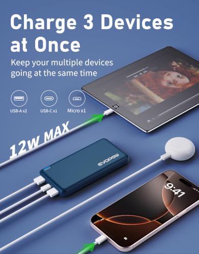 2-Pack Portable Charger, 10000mAh Power Bank, Battery Pack, Battery Bank | Slimmer, Fast Charging, USB C in&Out, for iPhone Tablet Samsung Pixel Headphones etc (Blue&Army green) - color: Blue&Army green