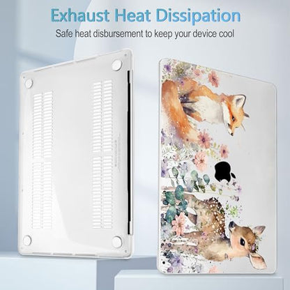 Mektron Case for MacBook Pro 16 Inch A2141 Cover 2019 Release 16" with Liquid Retina Display/Touch ID, Plastic Hard Shell with Keyboard Skin & Screen Protector & Dust Plug, Fox and Deer - color: Fox and Deer