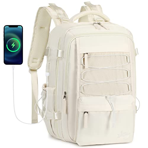 Travel Backpack for Women Men 17 Inch Laptop Backpacks with USB Port Carry on Bag Airline Approved Large College School Bookbags Waterproof Work Business Sport Rucksack Casual Daypack (White) - color: White, size: 17 Inch